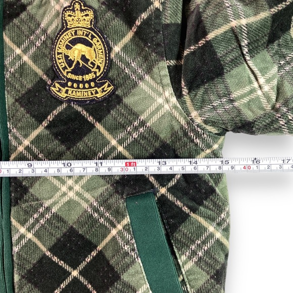 Kaminey Size 7 Tartan Plaid Bomber Jacket Quilted Lined Green Embroidered 120/60 - Picture 3 of 13
